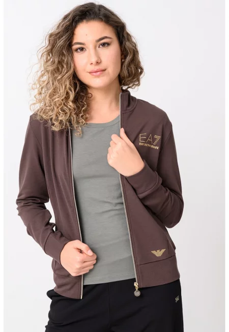 Суитшърт с цип и джобове - Тъмнокафяв