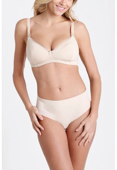 Сутиен за кърмене с дантелени апликации - Светло бежово