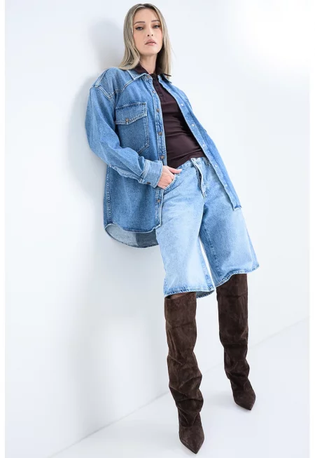 Свободна риза Lotta от деним - Син меланж