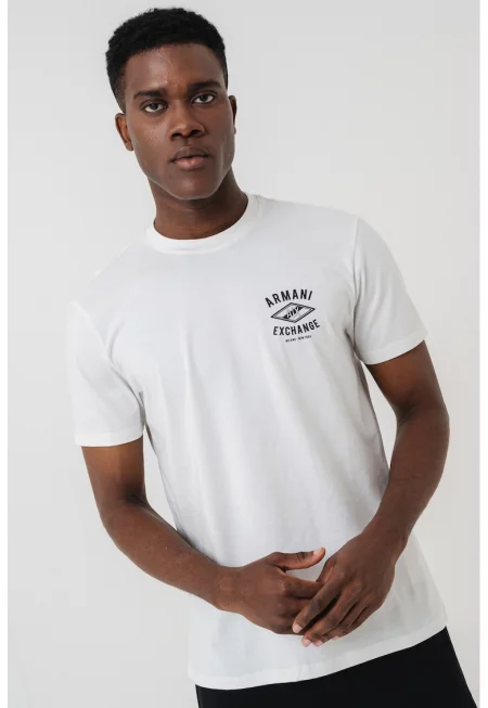 Тениска с овално деколте и лого - Черен/Мръснобял