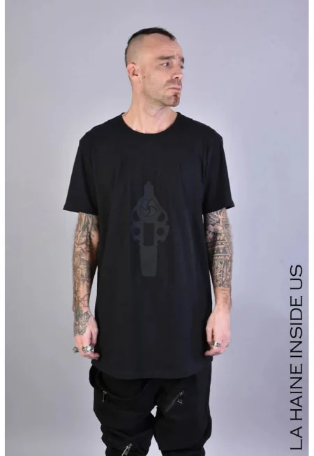 Тениска с преден принт - Черен