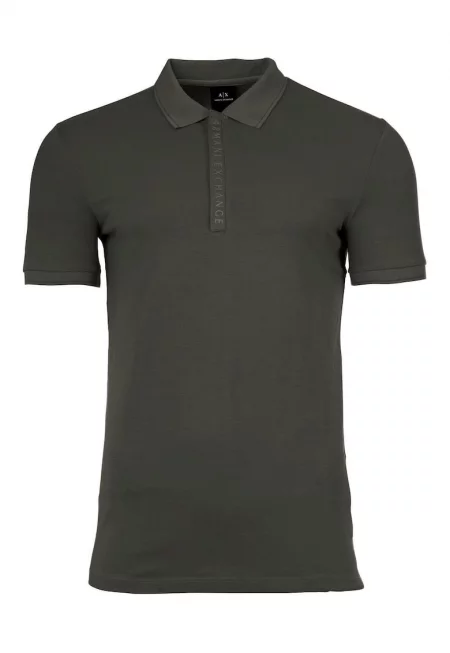 Тениска слим с памук с яка - Маслинено зелено