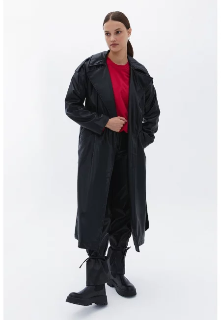 Тренч от еко кожа - Черен