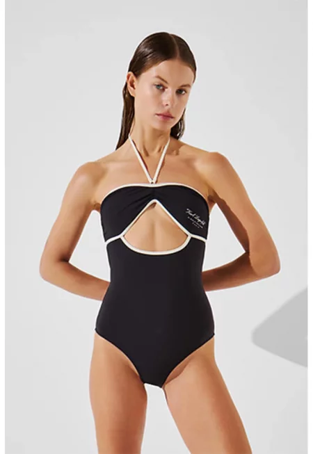 Цял бански с лого - Бял/Черен