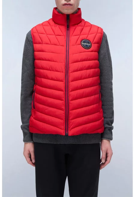 Ватиран елек с джобове встрани - Червен