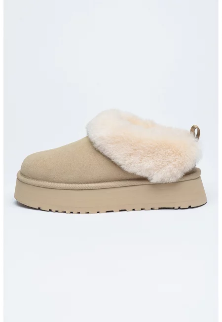 Велурени боти с пух - Бежов