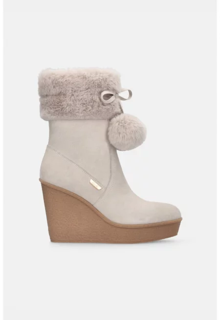 Велурени полускосени боти с еко пух - Светло сив