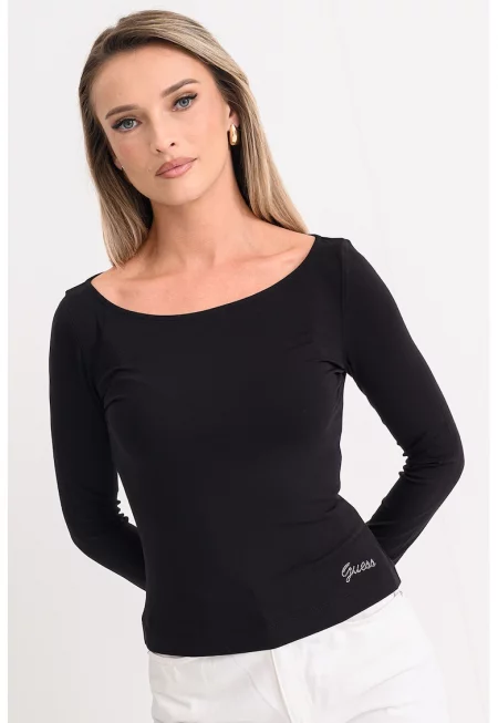 Вталена блуза с дълбоко овално деколте