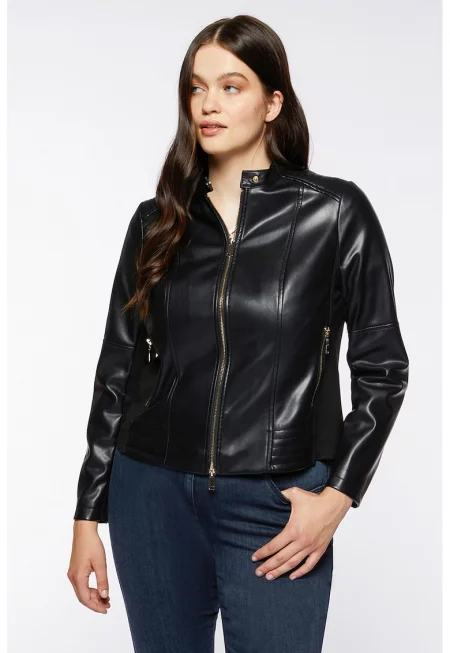 Яке от еко кожа с цип - Черен