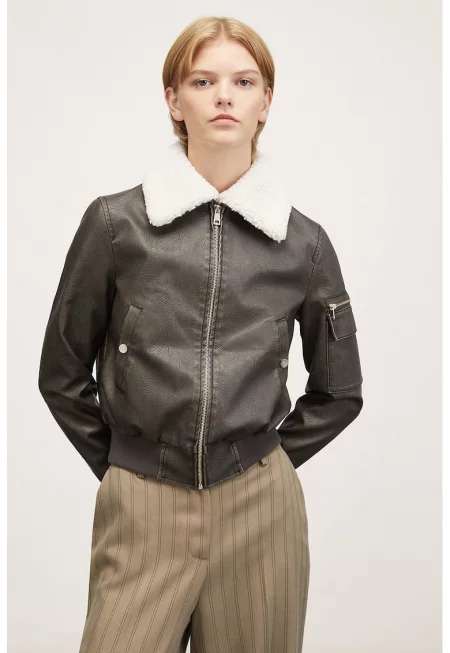 Яке от еко кожа с яка от еко вълна - Каки