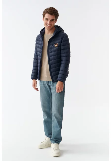 Зимно капитонирано яке с качулка - Тъмносин