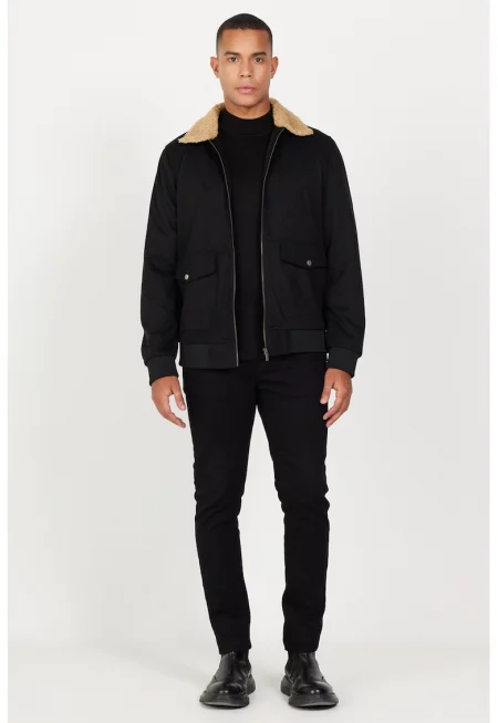 Зимно яке с джобове с капаче - Черен