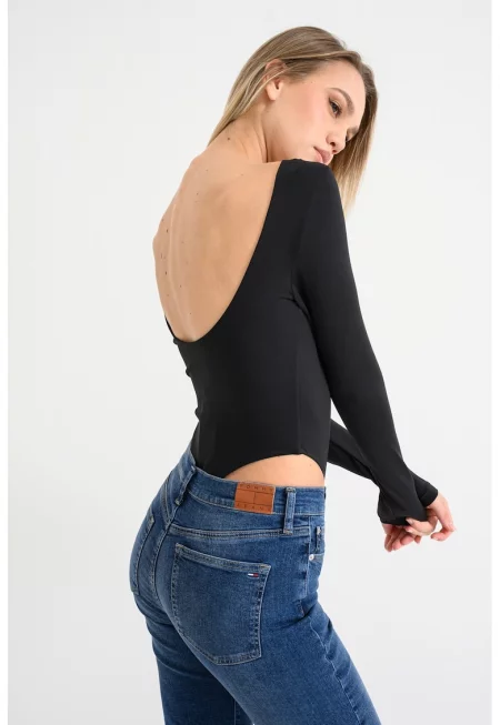 Блуза-боди с U гръб - Черен