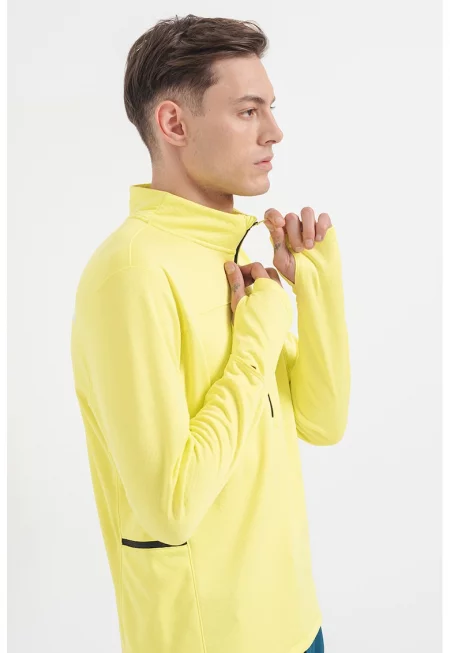 Блуза с къс цип - Неоново жълто