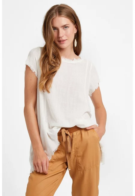 Блуза с къси ръкави и набран подгъв