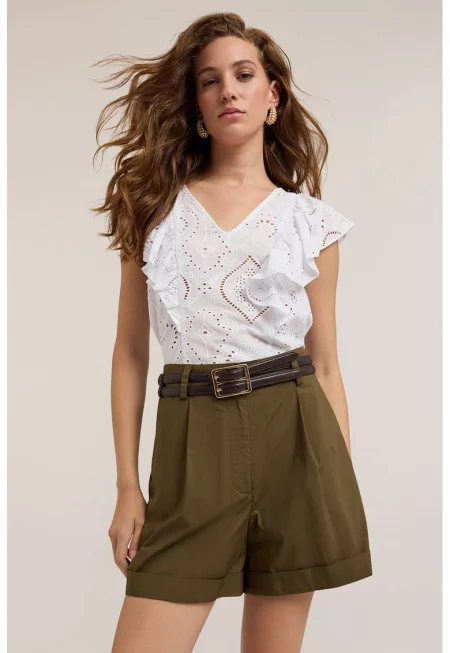 Блуза с набирания - без ръкави - Бял