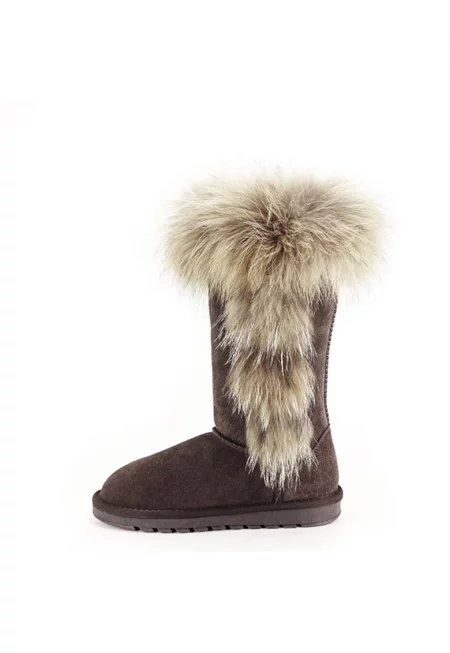 Ботуши от естествена кожа тъмнокафяви с пух Eva 110 9620