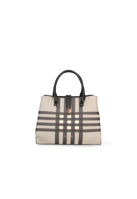 Чанта през рамо от еко кожа с десен - Сив