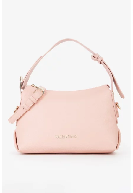 Чанта през рамо от еко кожа с метално лого - Бледо розово