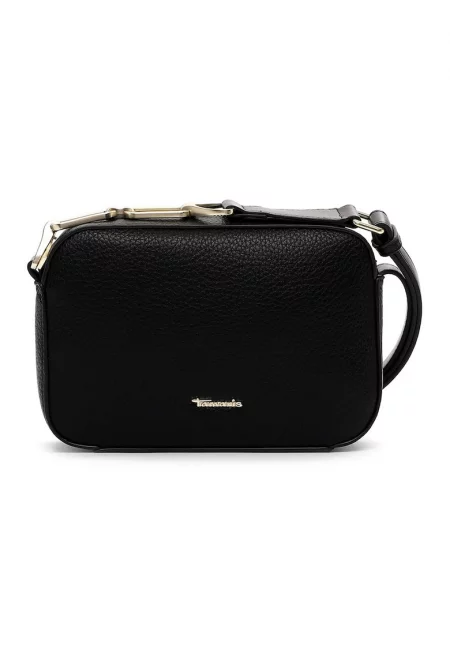 Чанта през рамо от еко кожа с метално лого - Черен