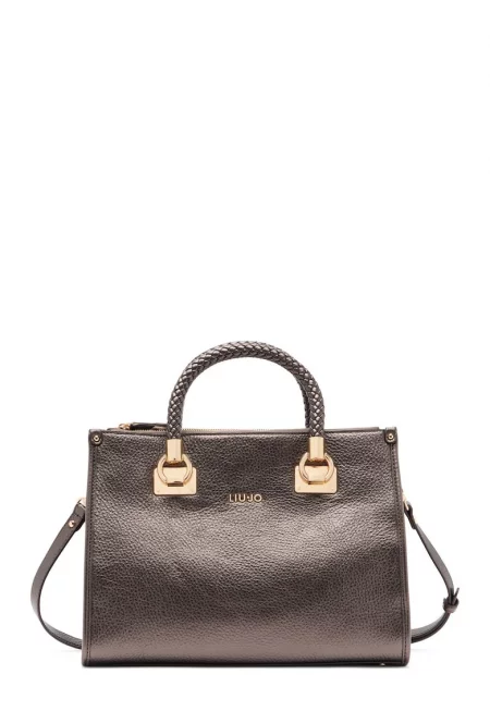 Чанта за рамо от еко кожа с отделяща се презрамка - Бронз