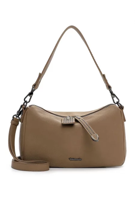 Чанта за рамо от еко кожа с цип - Сиво-кафяв
