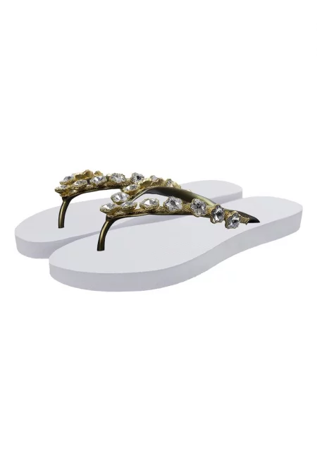 Чехли с декоративни камъни - Бял