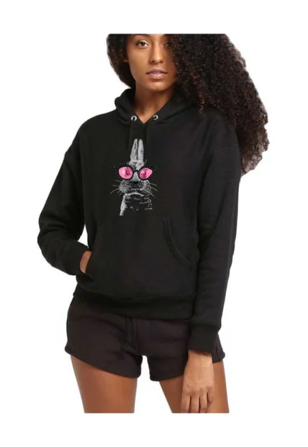 Черна дамска качулка - Bunny Fashion