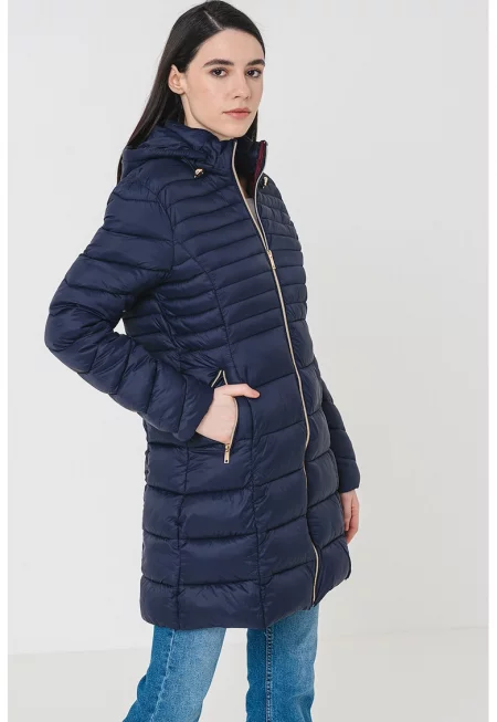 Дълго зимно яке Bealize с качулка - Тъмносин