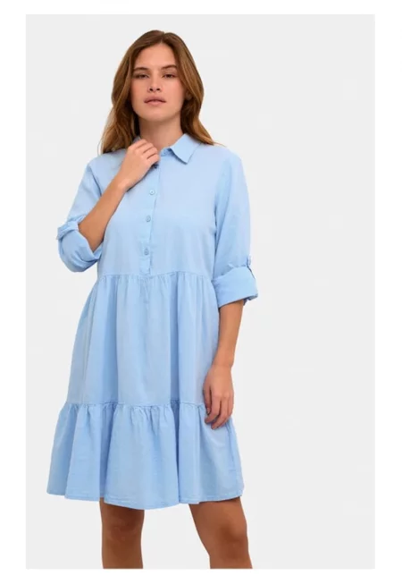 Дамска рокля - кафе - Небесно синя - Памук