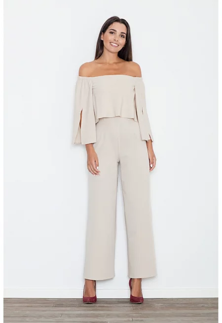 Дамски гащеризон -  бежов - вискоза и полиестер -