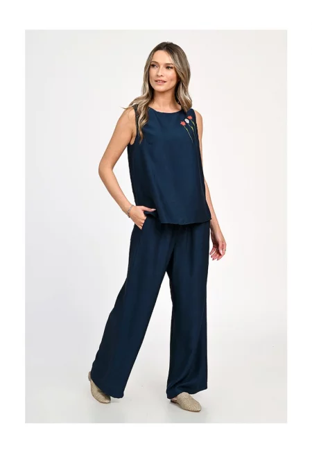 Дамски Комплект  Градински Цветя - Тъмносин