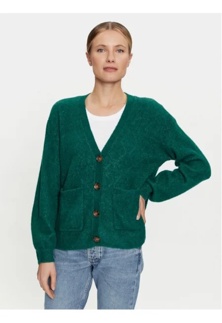 Дамски пуловер - Крем - 699515 - Зелен - Акрил