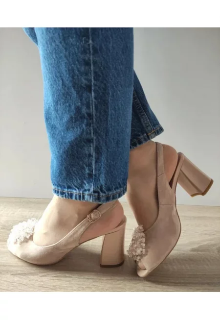 Дамски сандали  360023B 03-I - Елегантни - Бежов велур - Бежов