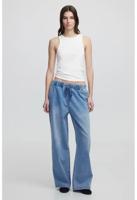 Дънки с широк крачол и връзки - Пастелносин