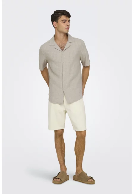 Дънков къс панталон с гайки - Мръснобял