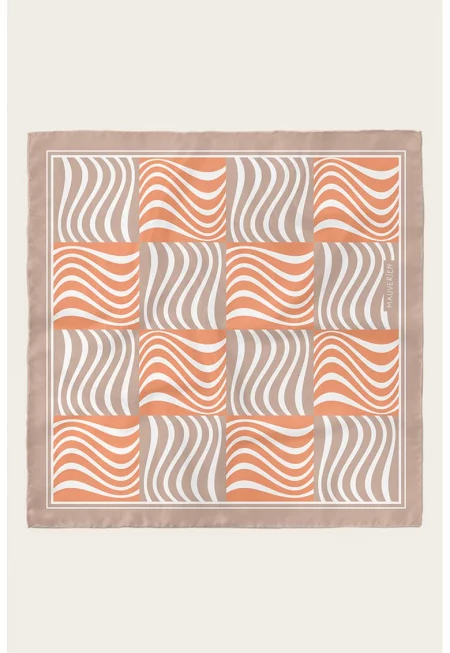 Десениран копринен шал - Оранжев/Бежов