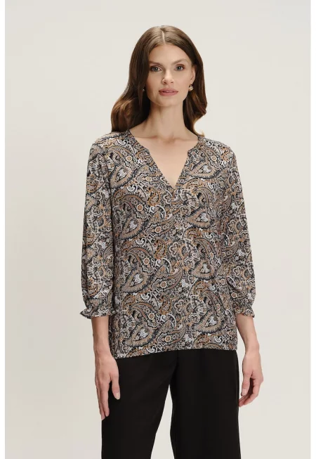 Десенирана блуза с деколте тип кафтан