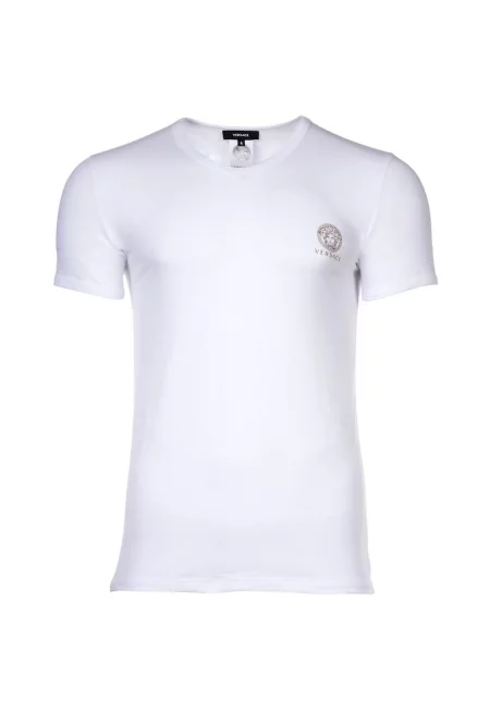 Домашна тениска с шпиц и лого - Бял