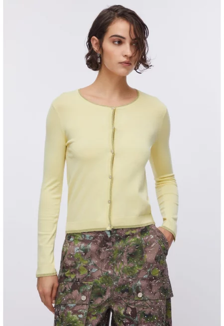 Фино плетена жилетка с овално деколте - Жълт