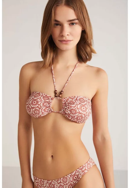 Флорален бански Perlis от две части - Кафяв