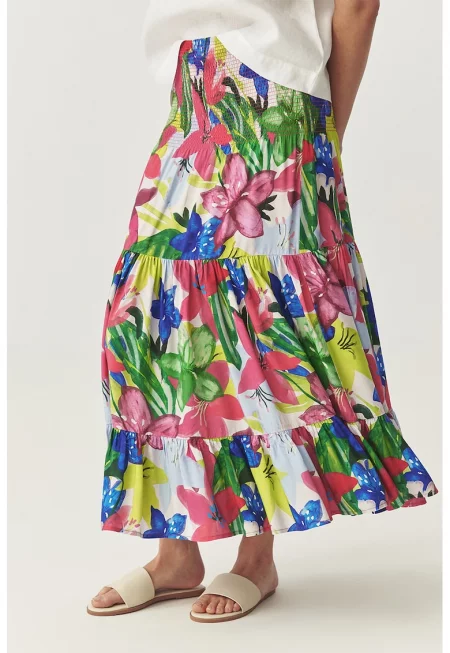 Флорална пола на пластове - Кралско Синьо/Розово/Папратово зелено