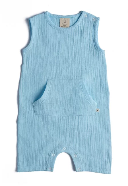 Гащеризон от органичен памук с джоб кенгуру - Пастелносин