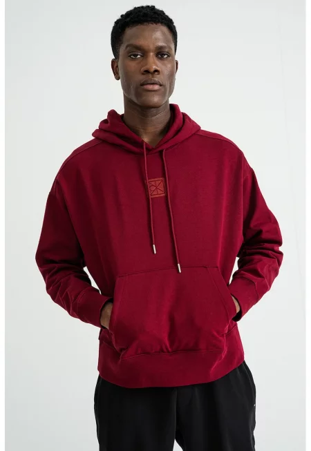 Худи с памук с джоб кенгуру - Бордо