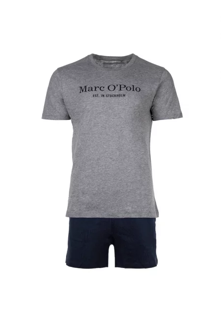 Къса пижама с лога - Сив/Тъмносин