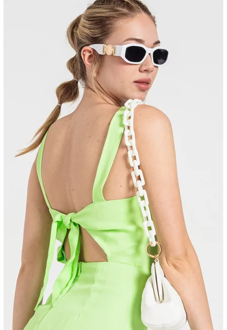Къса права рокля с отвор на гърба - Лайм зелено