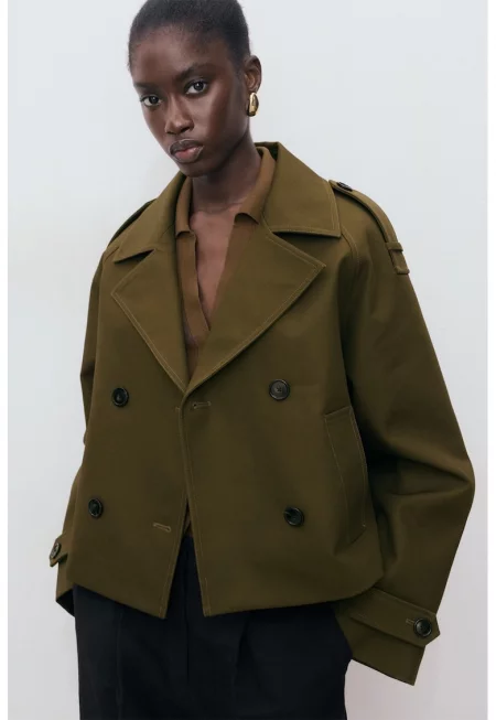 Късо свободно палто - Тъмно каки