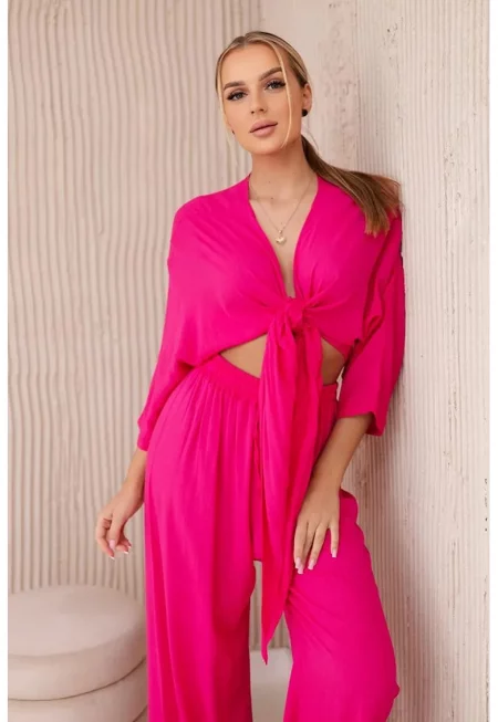 Комплект блуза с предно закопчаване и панталони - Един размер