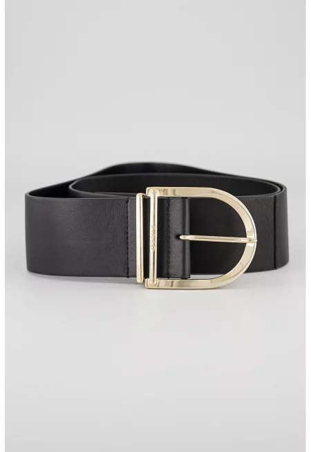 Кожен колан с D-образна тока - Черен