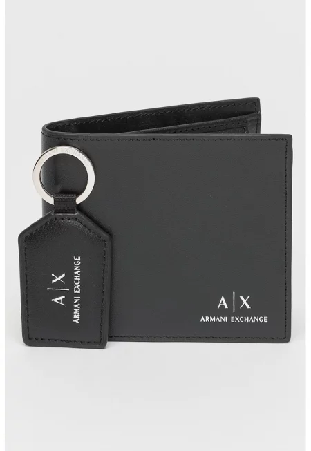 Кожен портфейл и ключодържател - Черен